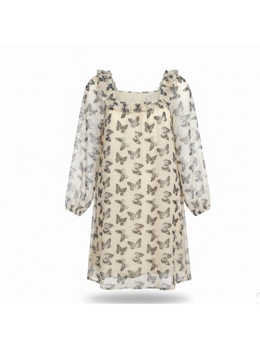 Hayden Girls Cream/Black Butterfly Dress Ruffle Detail Sz L